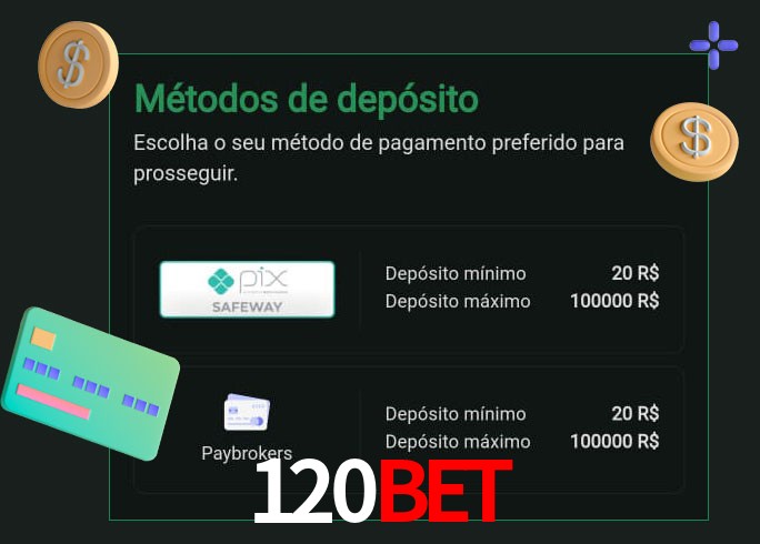 O cassino 120bet oferece uma grande variedade de métodos de pagamento